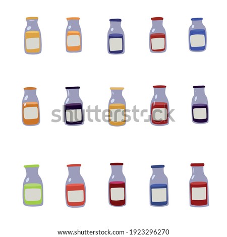 Big set of cute various doodle juice bottles.