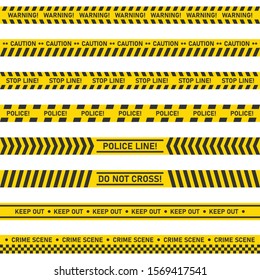 Big set of danger caution seamless tapes on white background. Vector illustration.