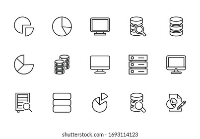 Große Auswahl an Big Data Line-Symbolen. Vektorillustration einzeln auf weißem Hintergrund. Symbole in Premium-Qualität. Schlagt Vektorsymbole für Concept- oder Web-Grafiken. Einfache Dünnzeilenzeichen. 