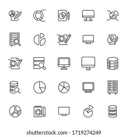 Gran conjunto de iconos de la línea de datos grandes. Ilustración vectorial aislada en un fondo blanco. Símbolos de calidad superior. Iconos vectoriales de trazo para conceptos o gráficos web. Sencillas señales de línea delgada. 