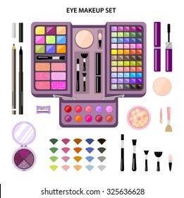 Big set of decorative cosmetics, vector flat illustration, make-up case. Beauty store, shop