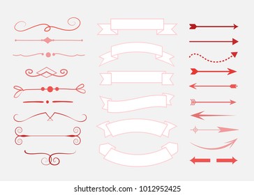 big set of decorative elements. arrows, banners, doodles and text dividers. vector design elements