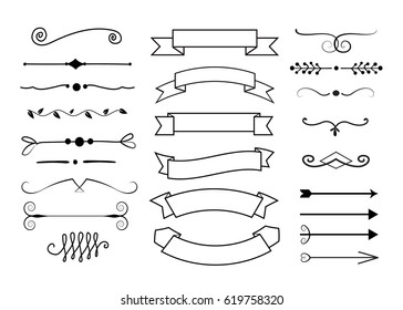 big set of decorative elements. borders, banners, doodles and text dividers. vector design elements