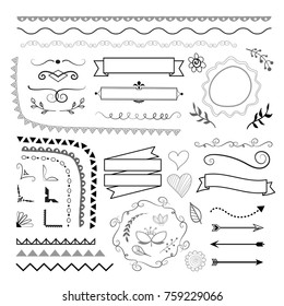 big set of decorative elements. borders, banners, frames, corners,wreaths and text dividers. vector design elements
