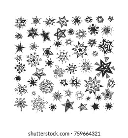 Big set of decorative stars. Vector illustration is made in ink