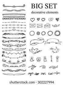 Big set of design elements on white background. Vector illustration