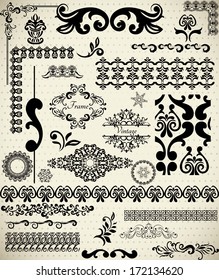 Big set of design elements, vintage borders and frames, Easy to use