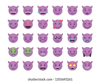 Big set of devil emoticon vector isolated on white background. Emoji vector. Smile icon collection. Reactions icon web.