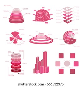Big set of diagram elements with isolated several shades of red and different types charts vector illustration