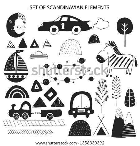 Big set of diferent cartoon animals. Cute handdrawn kids clip art collection. Vector illustration.