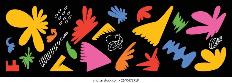 Big set of different abstract colorful shapes and doodles. Minimalist collection with unusual organic forms. All vector elements are isolated.