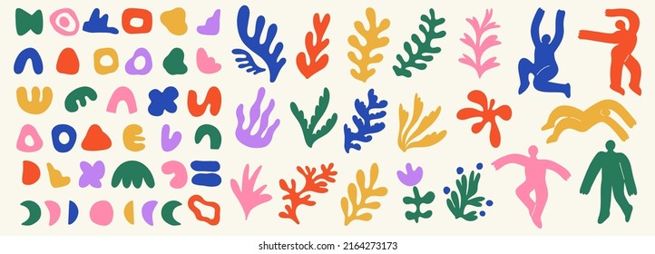 Big set of different abstract shapes, plants and characters. Hand drawn doodles. Modern fashion illustration. Flat design, cartoon hand drawn, vector.