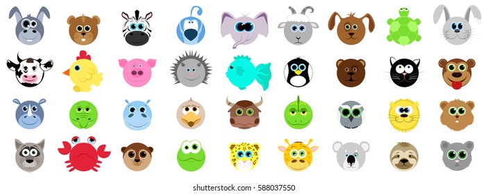 Big set of different animals in cartoon style. Domestic animals, wild. Animals from the farm and from the zoo. Vector illustration in cartoon style.