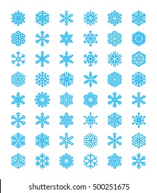 Big set of different blue snowflakes. 48 vector icons.