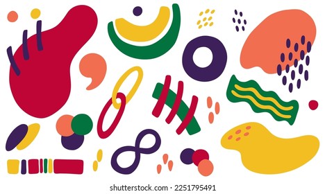 Big set of different colored abstract shapes. Vector illustartions in kidcore style.