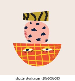 Big Set of Different colored Vector illustartion posters in Cartoon Flat design. Hand drawn Abstract shapes, different texture funny Comic characters.