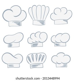 Big set of different cooker hat hand draw for design