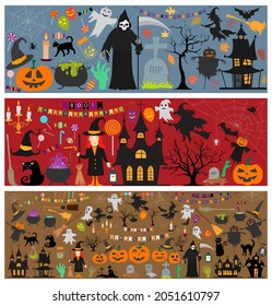 Big set of different cute Halloween illustration. Vector icons for your design