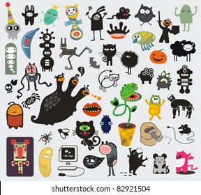 Big set of different cute monsters. Vector icons for your design.