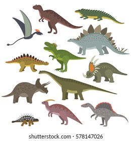 Big set of different dinosaurs in cartoon style. flat vector illustration isolate on a white background