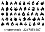 Big set of different fire flames in black