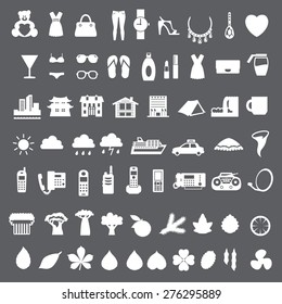 Big set of different icon, vector silhouette. 