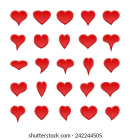 Big set of different isolated 3D red hearts. Vector elements for your design.
