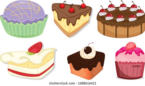 Big set of different menu for desserts on white background illustration