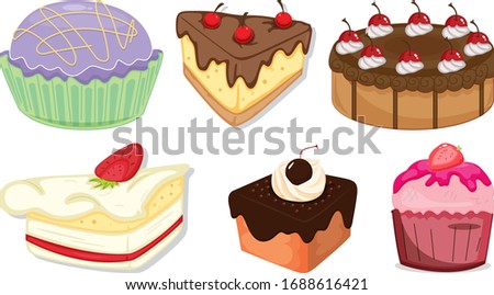 Big set of different menu for desserts on white background illustration