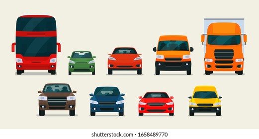 Big set of different models of cars. Vector flat style illustration.