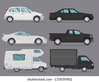 Big set of different models of cars. Vector flat style illustration
