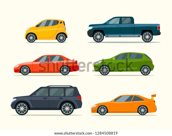 Big set of of different models of cars.\
Vector flat style \
illustration