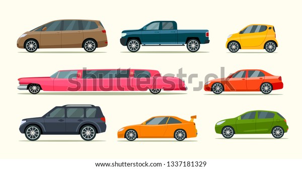 Big set of different models of cars. Vector\
flat style  illustration