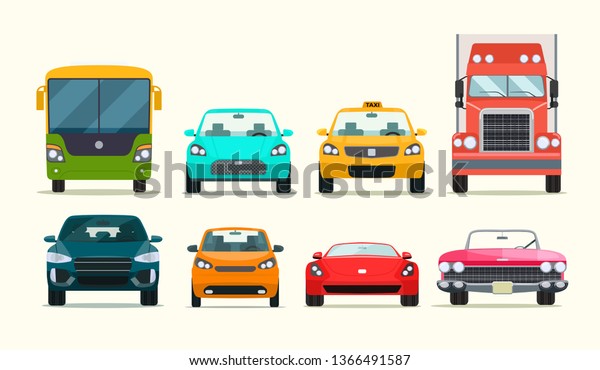 Big set of different models of cars. Vector\
flat style  illustration