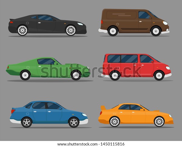 Big set of of different models of cars.\
Vector flat style\
illustration
