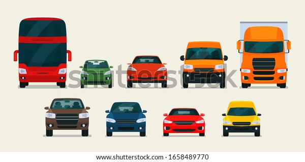 Big set of different models of cars. Vector\
flat style illustration.