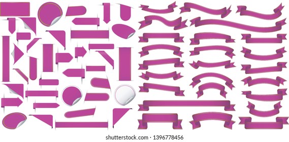big set of different purple banners, ribbons, labels and other design elements