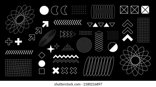 Big set different retro futuristic design elements. Geometric abstract elements. Retro 80s style design elements. Vector illustration.