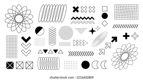 Big set different retro futuristic design elements. Geometric abstract elements. Retro 80s style design elements. Vector illustration.