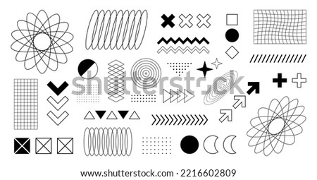 Big set different retro futuristic design elements. Geometric abstract elements. Retro 80s style design elements. Vector illustration.