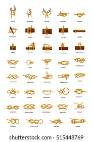 Big set of different sea knots isolated on white