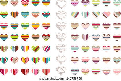 Big set with different stylized hearts