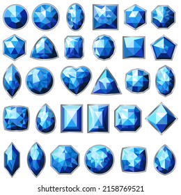 Big set of different types of blue gemstones