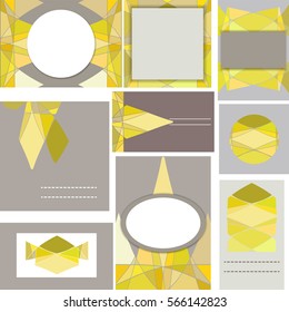 Big Set of different types of templates for cover, business cards, invitation, posters, banners with yellow abstract geometrical elements