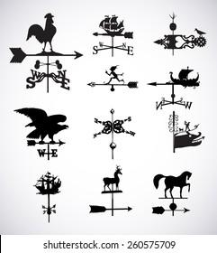 Big set of different weather vanes.Vector illustration