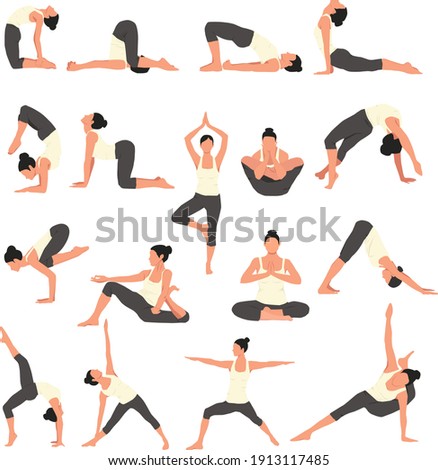 A Big set of different yoga asanas. many pilates poses. Application design