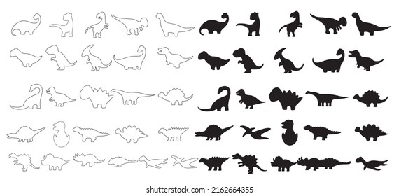 Big set of dinosaurs,Animals Bundle Coloring Forest , Head Animal, Big collection of decorative for kids,baby characters, card,hand drawn, cartoon style.vector illustration