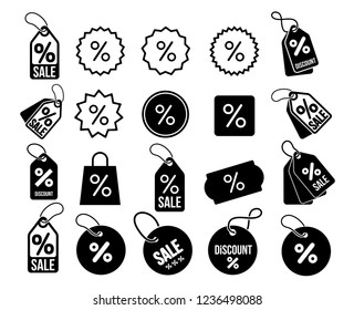 Big set of Discount, percentage icon symbol. Vector illustration. Isolated on white background.