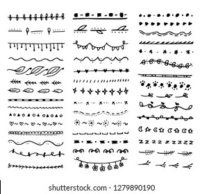 Big set dividers. Collection of hand drawn doodle lines, frame, dividers vector design.