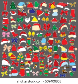 Big Set doodle Christmas hats scarf for your creativity. Vector illustration